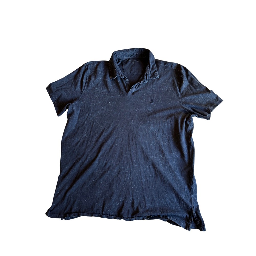 John Varvatos Mens XL Navy Blue Marble Wash Short Sleeve Peace Logo Polo Shirt